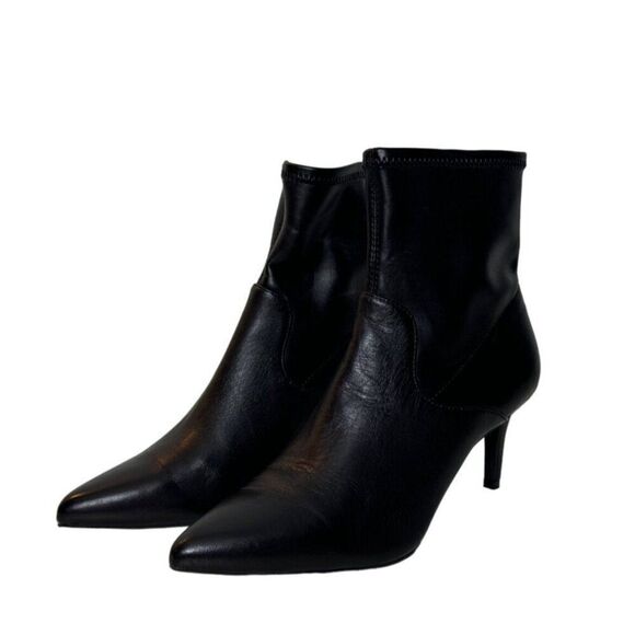 1901 Black Leather Pointed Toe Ankle Boots 8M - Picture 1 of 8